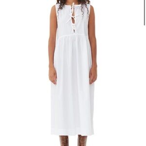 Ganni white poplin bow dress